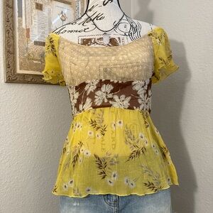 Vintage Y2K 100% Silk Sheer Off the Shoulder Babydoll Top